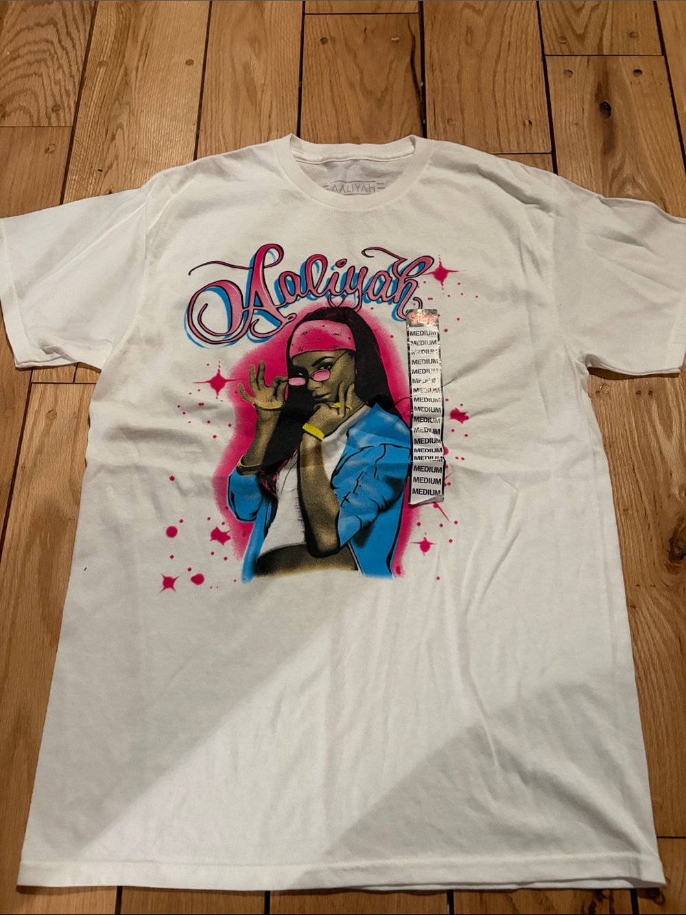 Ripple Junction White Tee with Pink & Blue Aaliyah Graphic